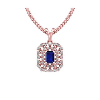 Lyla Square Blue Stone Rose Gold Diamond Pendant