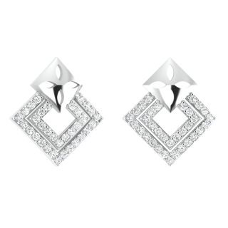 Double Square Round Diamond Earrings