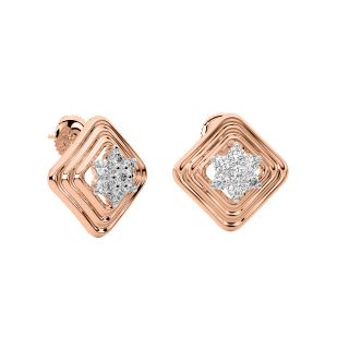 Gold Square Diamond Stud Earrings