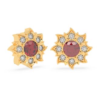 Ruby Flower Diamond Stud Earrings