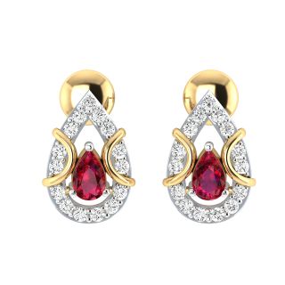 Lea Red Stone Diamond Stud Earrings
