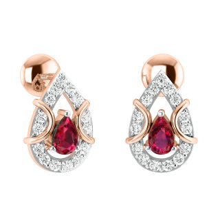 Lea Red Stone Diamond Stud Earrings