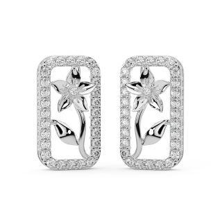 Rectangle Rose Flower Diamond Earrings