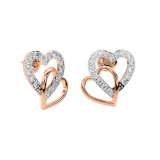 Dual Heart Diamond Stud Earrings