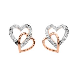 Dual Heart Diamond Stud Earrings