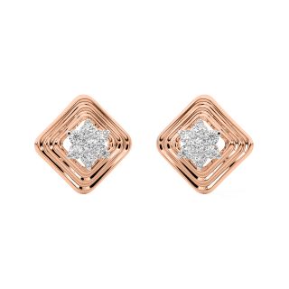 Gold Square Diamond Stud Earrings