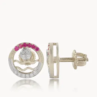 Crimson Wave Circle Diamond  Studs