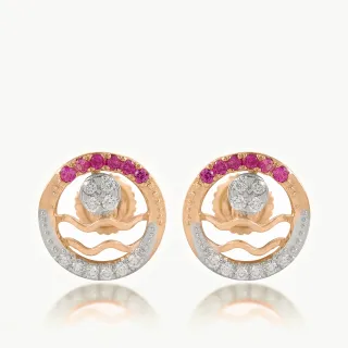 Crimson Wave Circle Diamond  Studs