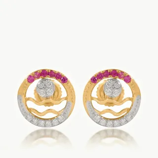 Crimson Wave Circle Diamond  Studs