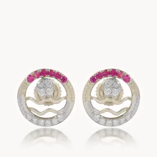 Crimson Wave Circle Diamond  Studs