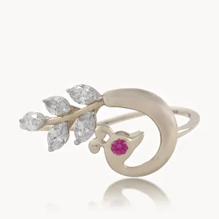 Duck Design Red Stone Diamond Ring