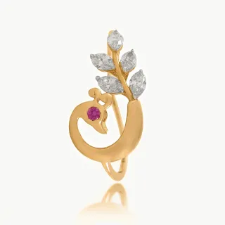 Duck Design Red Stone Diamond Ring